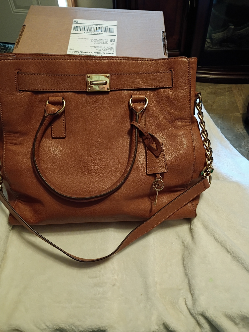 Michael Kors Hamilton Leather Satchel Tote with Chain Strap